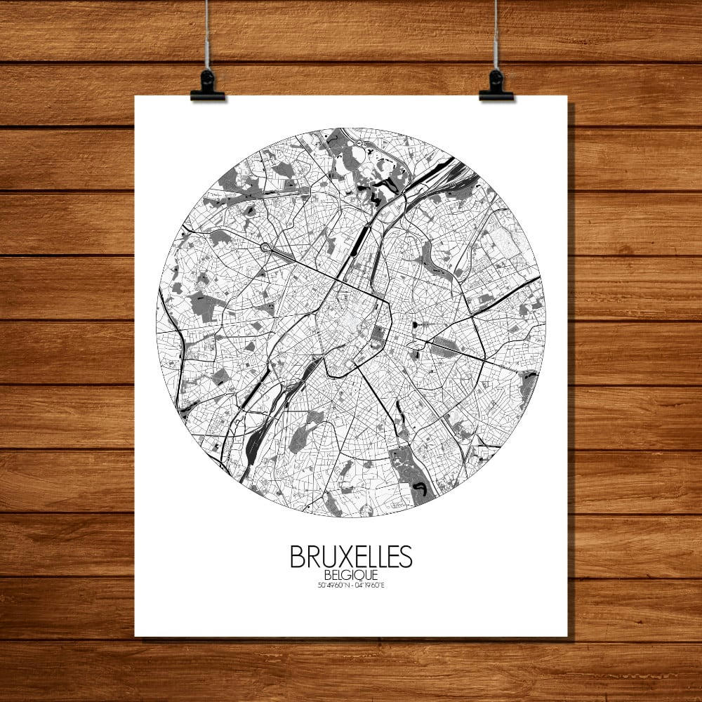 - Affiche Bruxelles Carte ronde 40x50