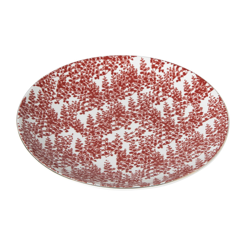 Ontbijtbord Mirna blaadjes - rood/wit - &Oslash;22x2 cm