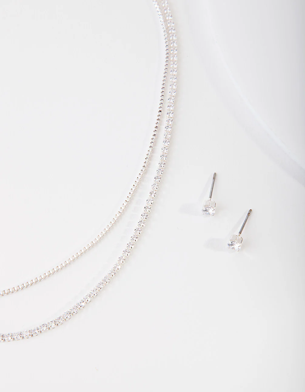 Cubic Zirconia Multi-Layered Necklace & Earrings Set