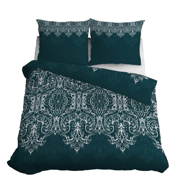 Pościel satynowa 140x200 turkusowa ciemna glamour ornamenty