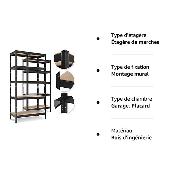 Lot de 2 Etagères de Stockage - Etagère de Cave pour Charges Lourdes - Charge 875kg Max - Etagère d'Atelier Enfichable