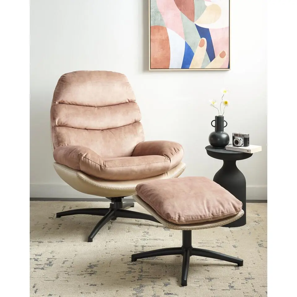 EIDE - Fauteuil met hocker - Beige - Fluweel