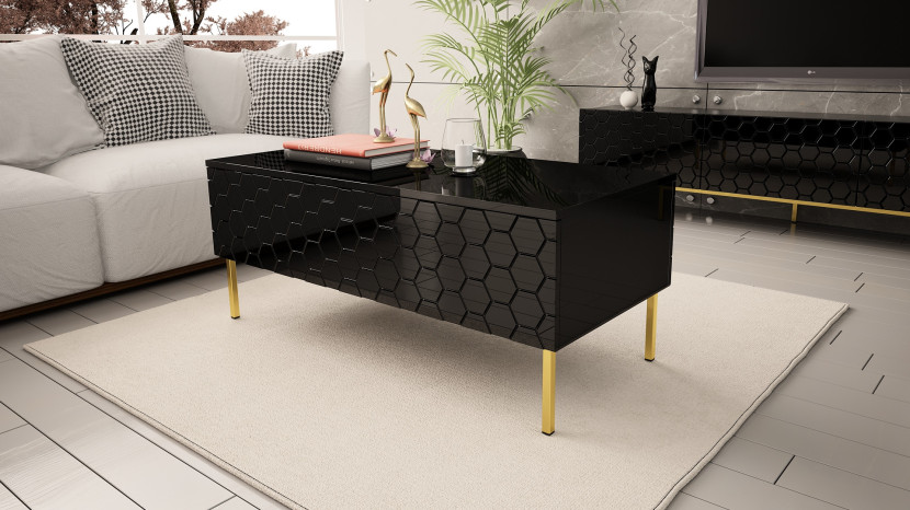 Ława 120cm na złotych nóżkach - Hexa 3 Czarny połysk