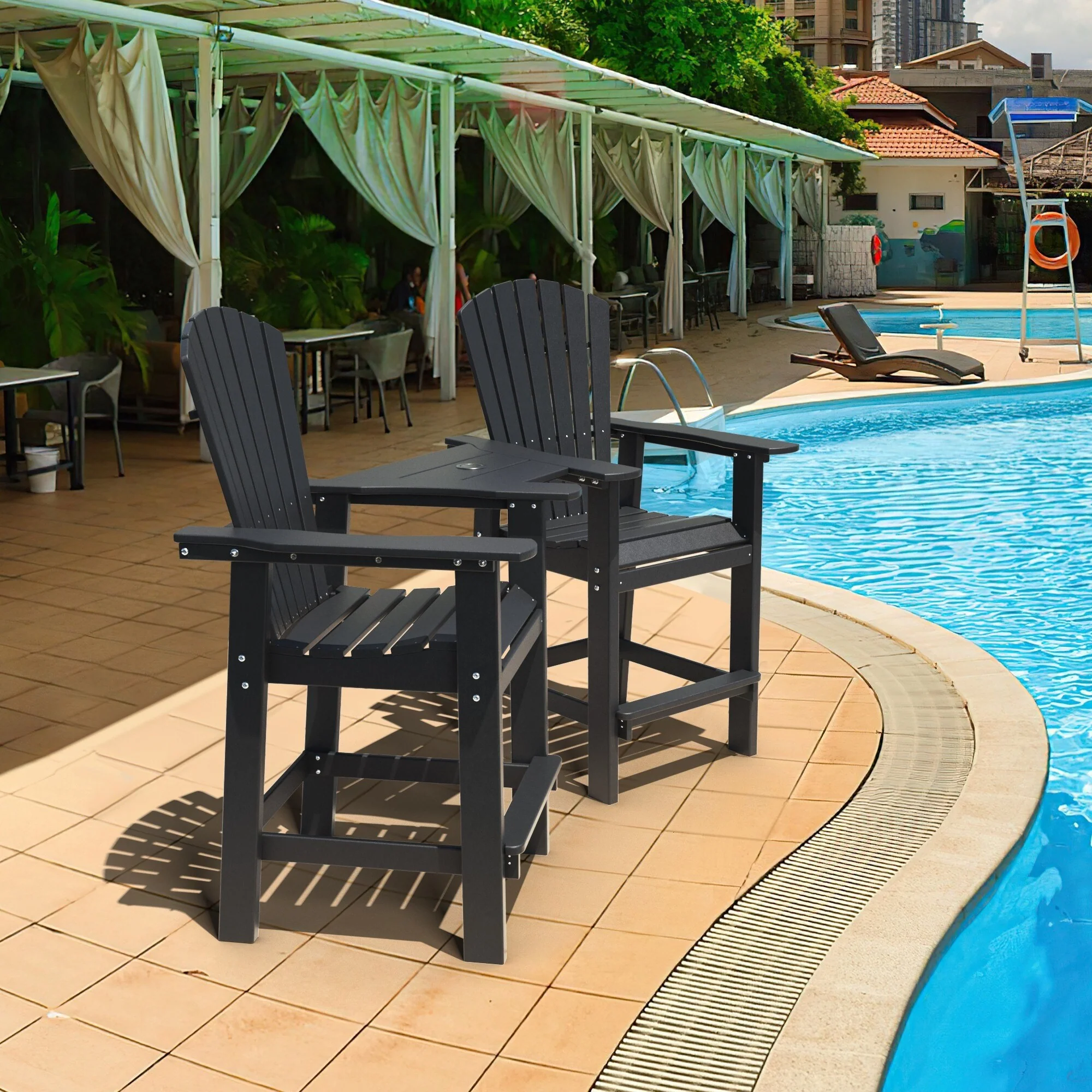 Modern Outdoor Bar Stools Set of 2 or 4 - with Ergonomic Adirondack Design, Durable HDPE Construction & Weather-Resistant