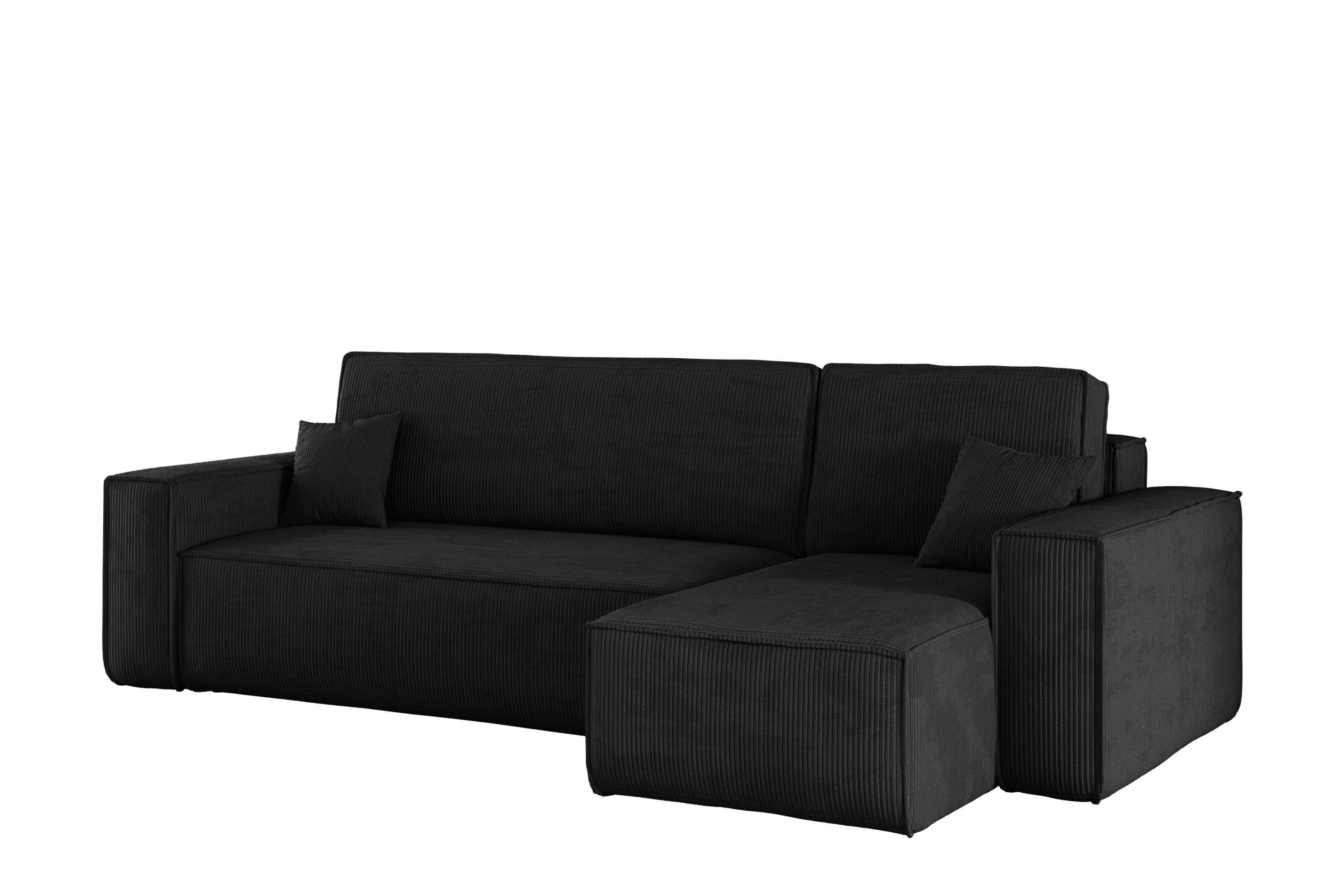 Sofa w kształcie L BEST narożnik, tkanina Poso, Czarny Prawostronny