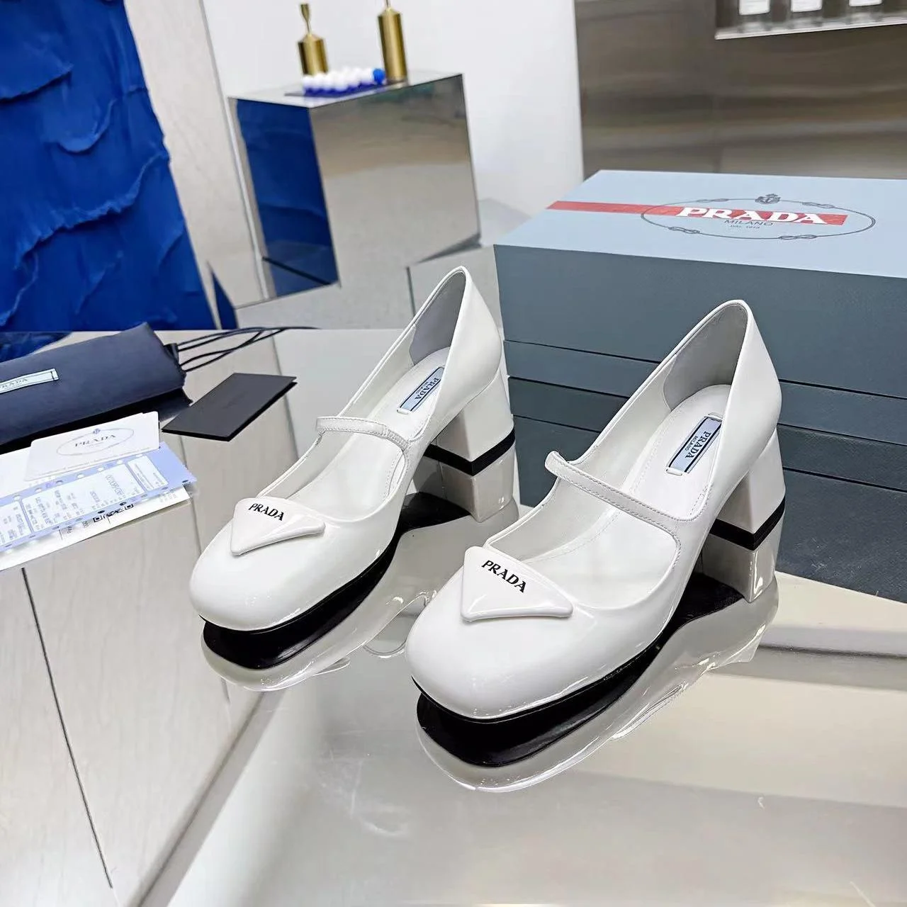 Prada  Patent Leather Medium Low 4.5CM Sandals Slide