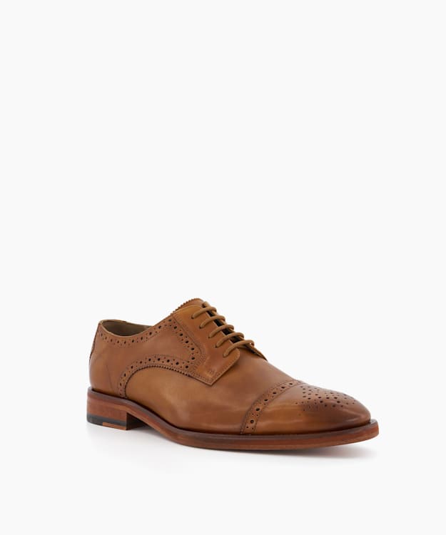 Bridgford Tan - Leather Derby Brogue Shoes