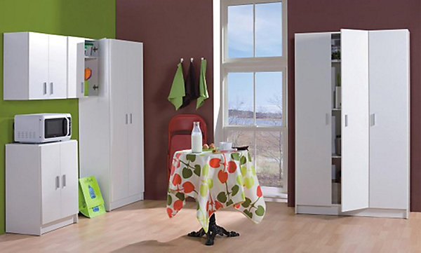 Armoire basse en bois de 2 portes, blanc - Dim : H80 x L59 x P37 cm