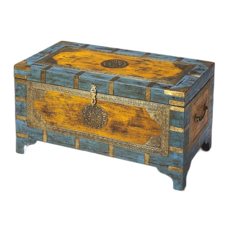 Hand Painted Brass Inlay Storage Trunk