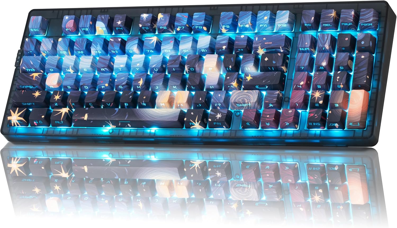 ZORNHER ZH980 Mechanical Keyboard,95% Blue Creamy Keyboard with Number Pad,Van Gogh's Starry Night Dye Sublimation PBT Keycaps,Creamy Sounding Linear Switches,Hot-Swappable,RGB Backlit