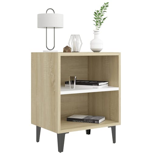 NNEVL Bed Cabinets Metal Legs 2 pcs Sonoma Oak and White 40x30x50 cm
