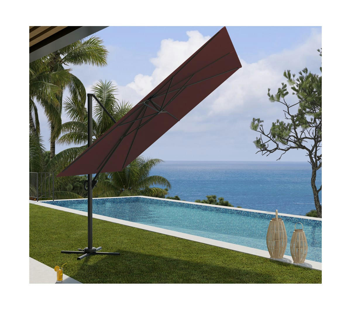 SUNKING - Parasol déporté 3x3m  - bordeaux en aluminium