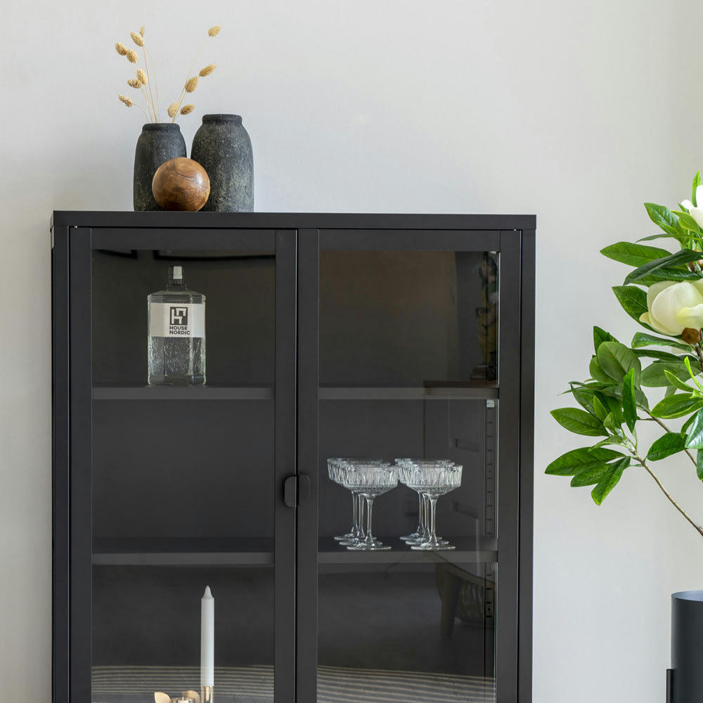 BRISBANE - Vaisselier en verre et métal H101,5cm noir