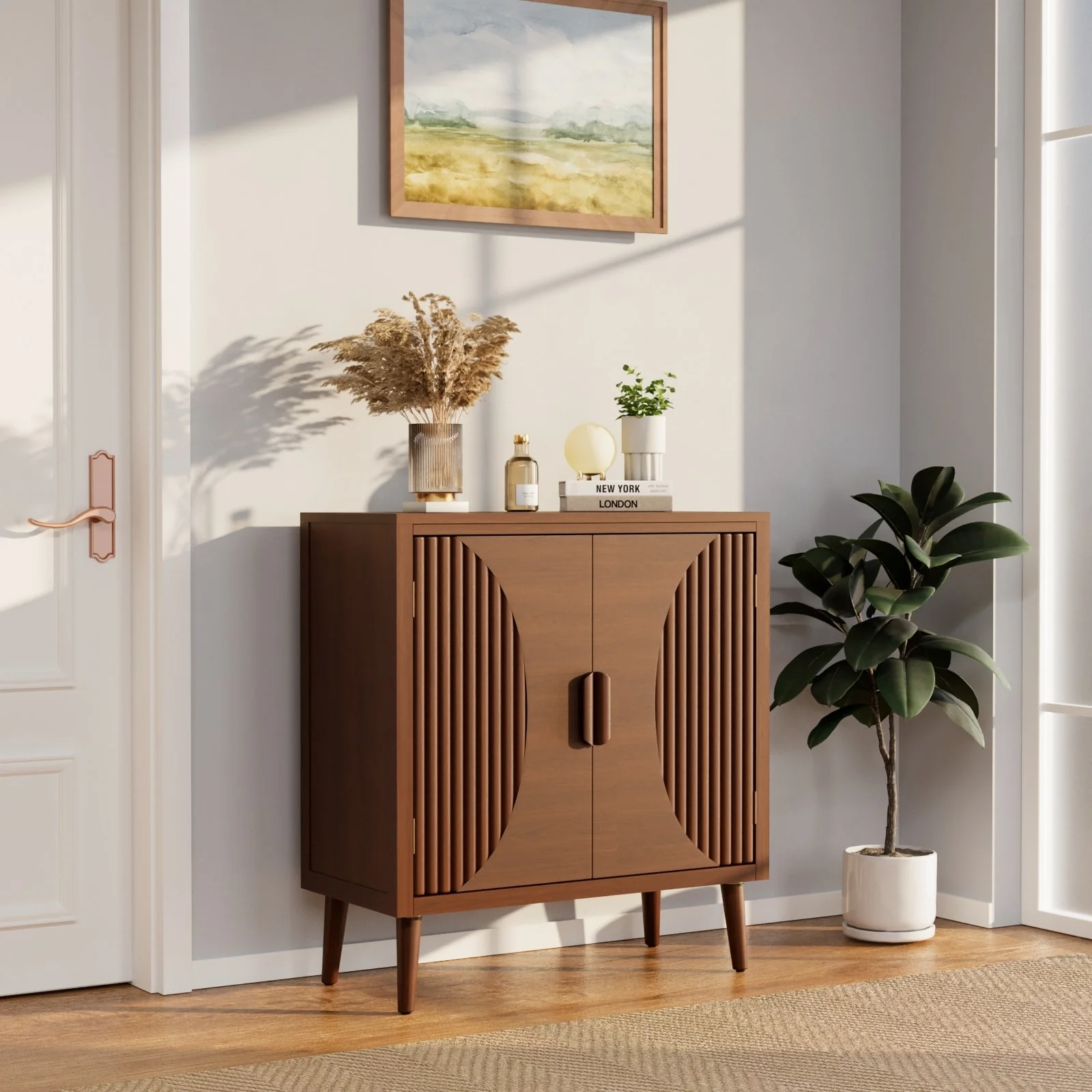 COSIEST Modern Brown Sideboard Storage Cabinet and Buffet