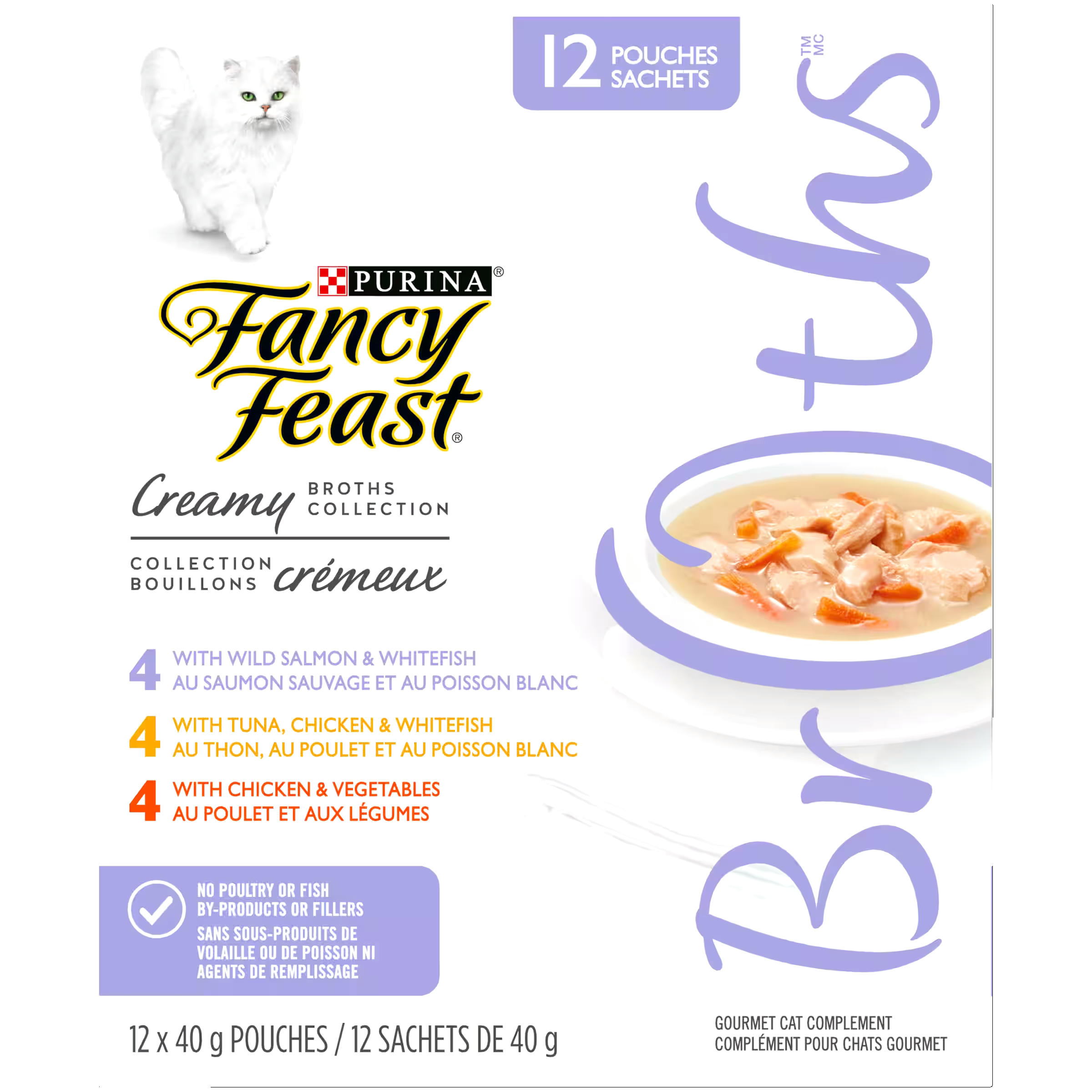 Fancy Feast Creamy Broths Gourmet Wet Cat Food Complement Variety Pack, 40-g, 12-pk