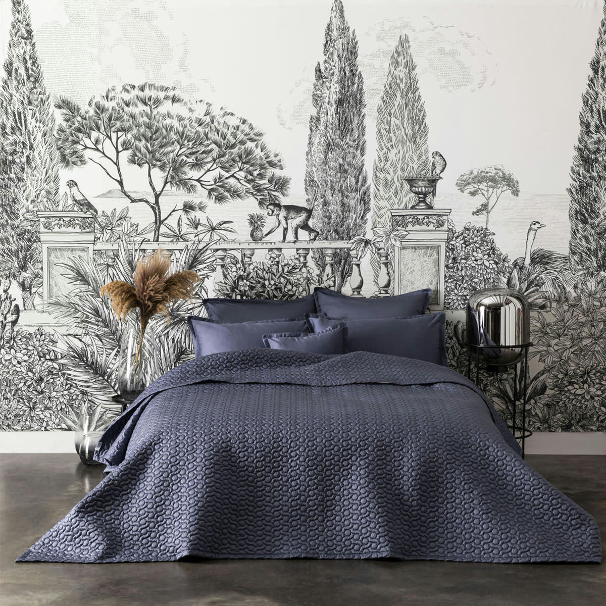 POESIE - Couvre lit en satin de coton bio bleu 260x240
