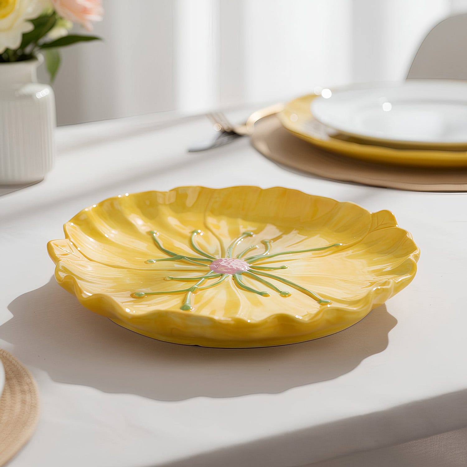 Piattino fiore giallo 14,5 cm terracotta Florafruit