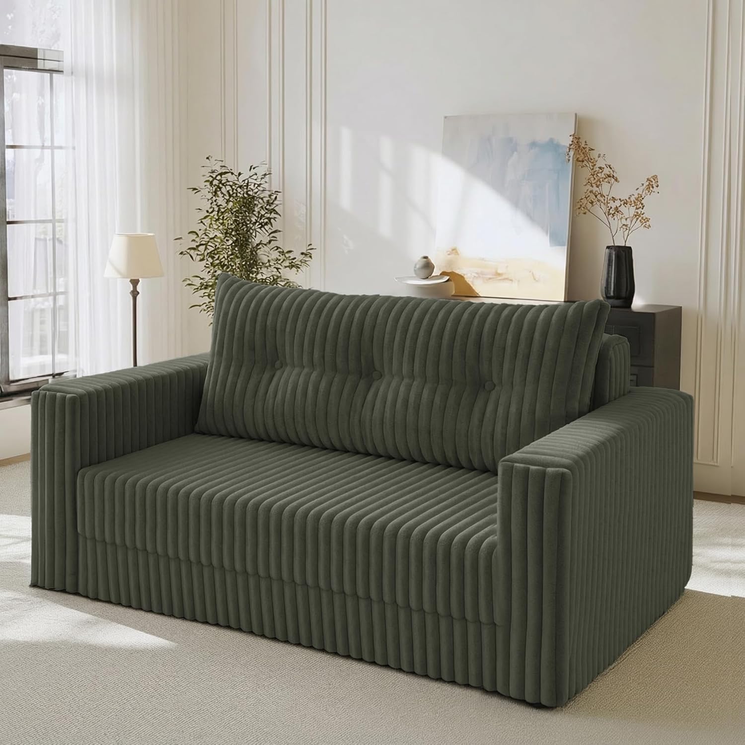 HABUTWAY Folding Sofa Bed, 2 in 1 Convertible Sleeper Chair with Pillow, Portable Fold Out Chair Bed with Armrest, Comfy Floor Couch, Lazy Sofa for Living Room Bedroom Dorm Home Office, Green