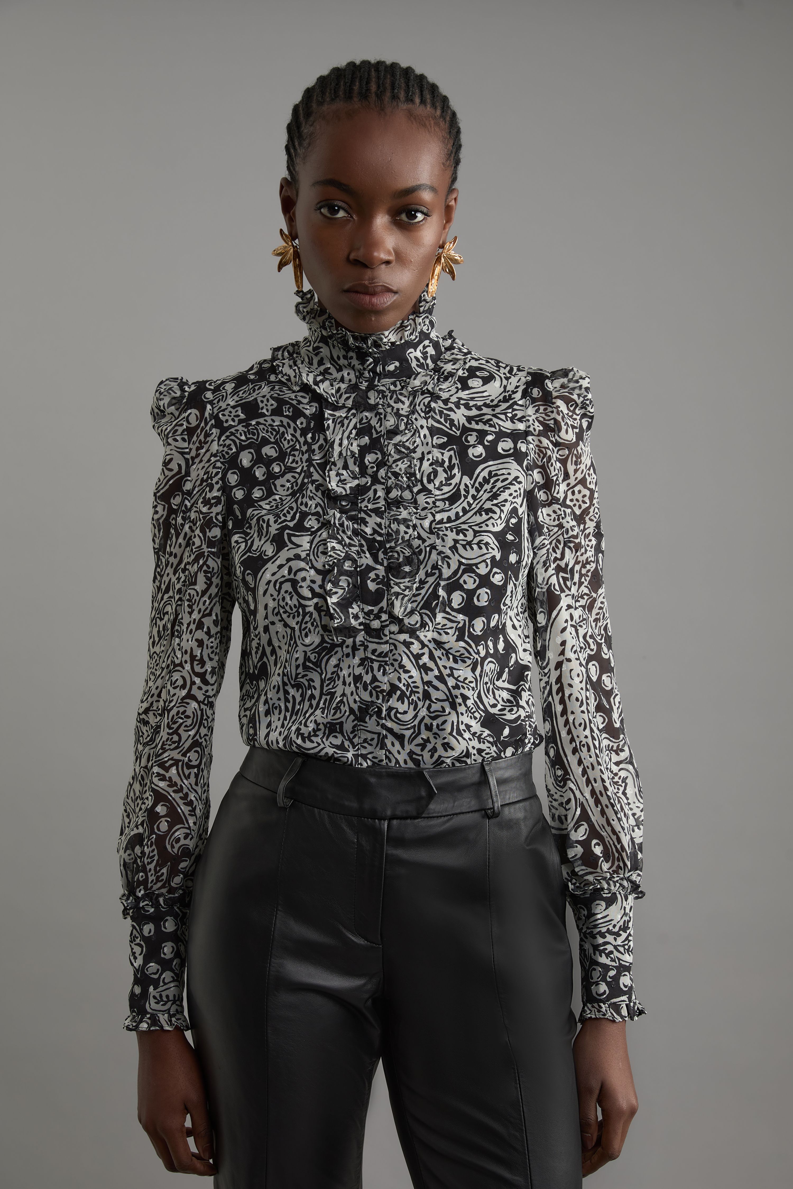 KarenMillen Paisley Crinkle Pleat Georgette Woven Blouse