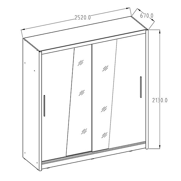 Armoire 2 portes coulissantes avec miroir 205 cm - blanc - Collection BAHIA