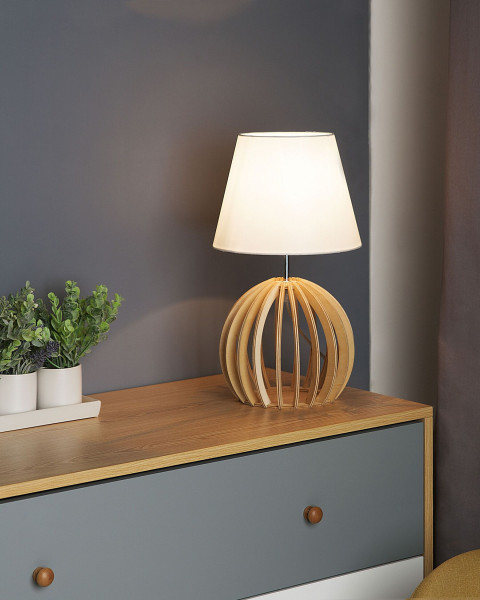 Lampa stołowa drewniana 41 cm biały abażur