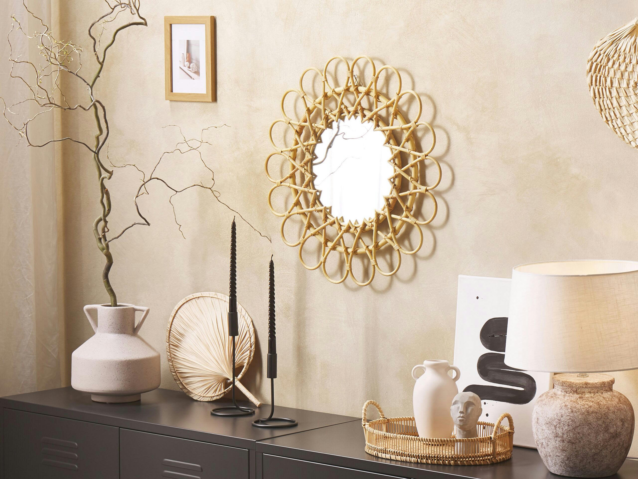 BABAI - Miroir en rotin beige 60x60