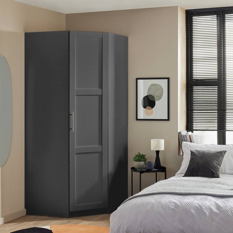 Habitat Munich Panelled Corner 1 Door Wardrobe - Anthracite