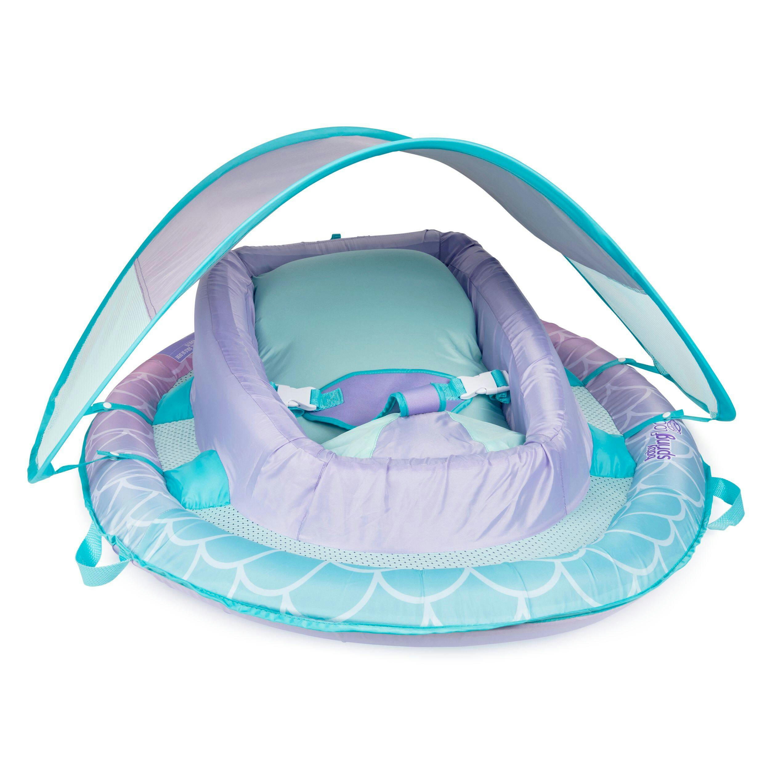 Swimways Floating UV-Protected Baby Spring Float with Handles & Sunshade, Mermaid Design, Ages 3-9 months