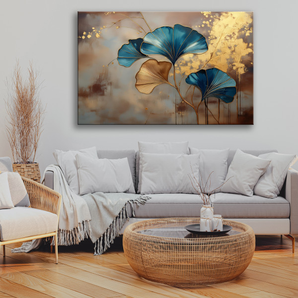 Feeby Obraz na płótnie, Ginko Kwiaty Natura Złoty 60x40