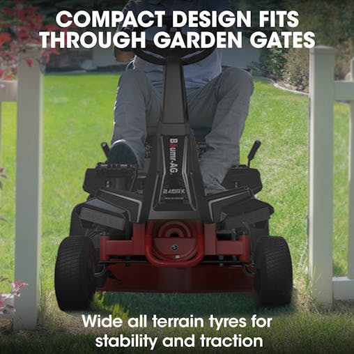 NNEMB 24' Ride On Lawn Mower, Lithium Electric Start System, 6HP 224cc, 5 Cut Heights, Catcher and Mulch Kit