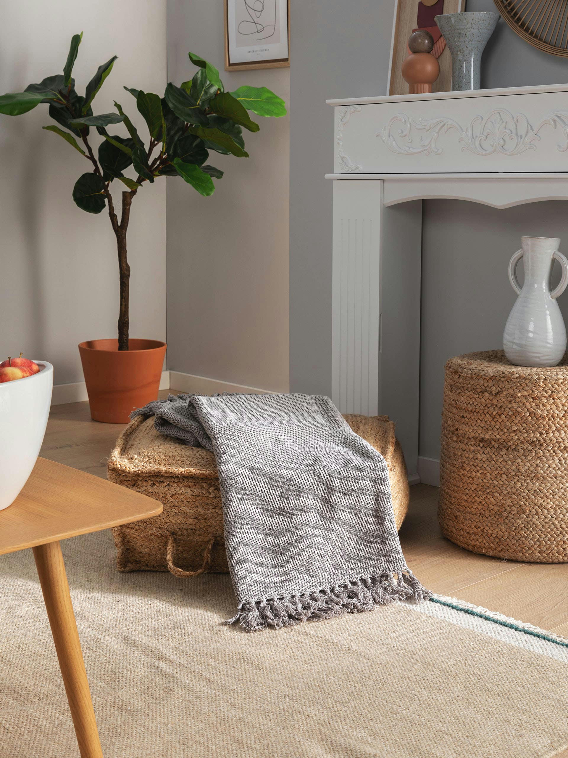 EZRA - Couverture en coton gris 125x150