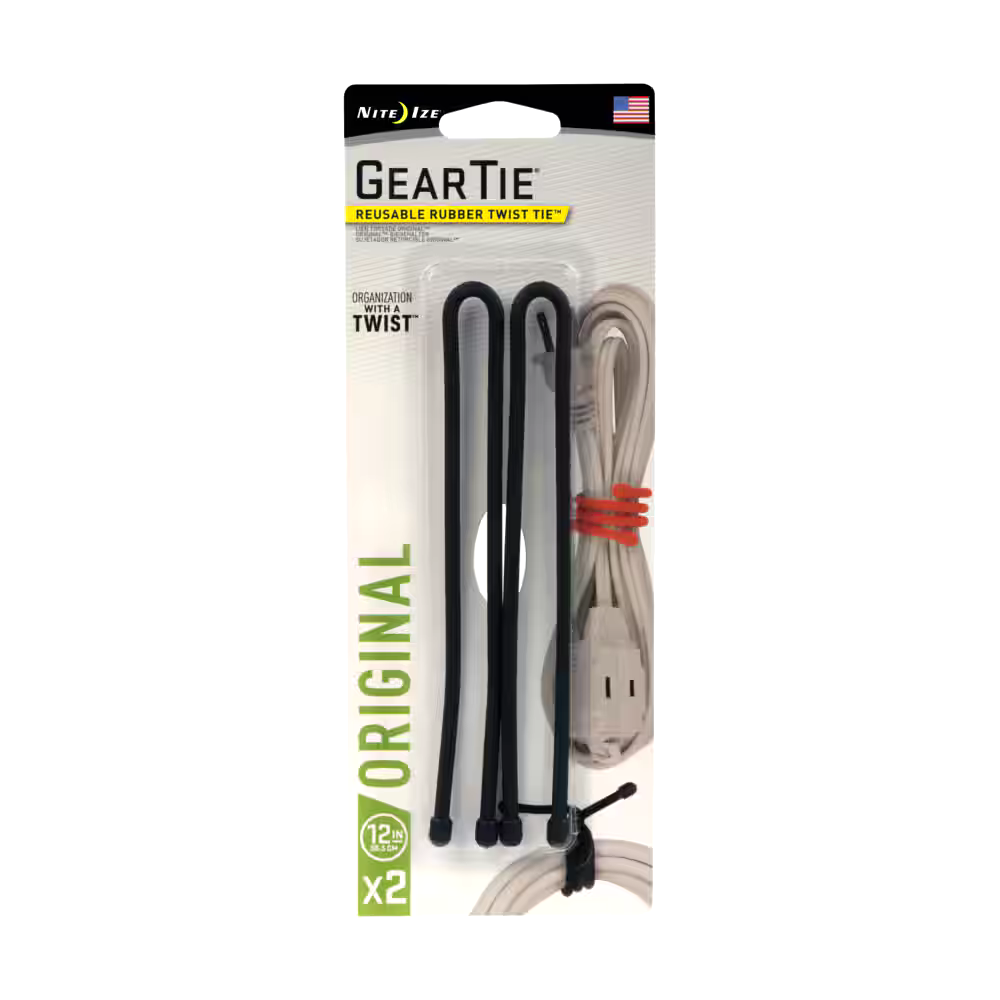 Nite Ize Gear Tie Reusable Rubber Twist Ties, Multi-Purpose Use & Cord/Cable Management, 12-in, 2-pk