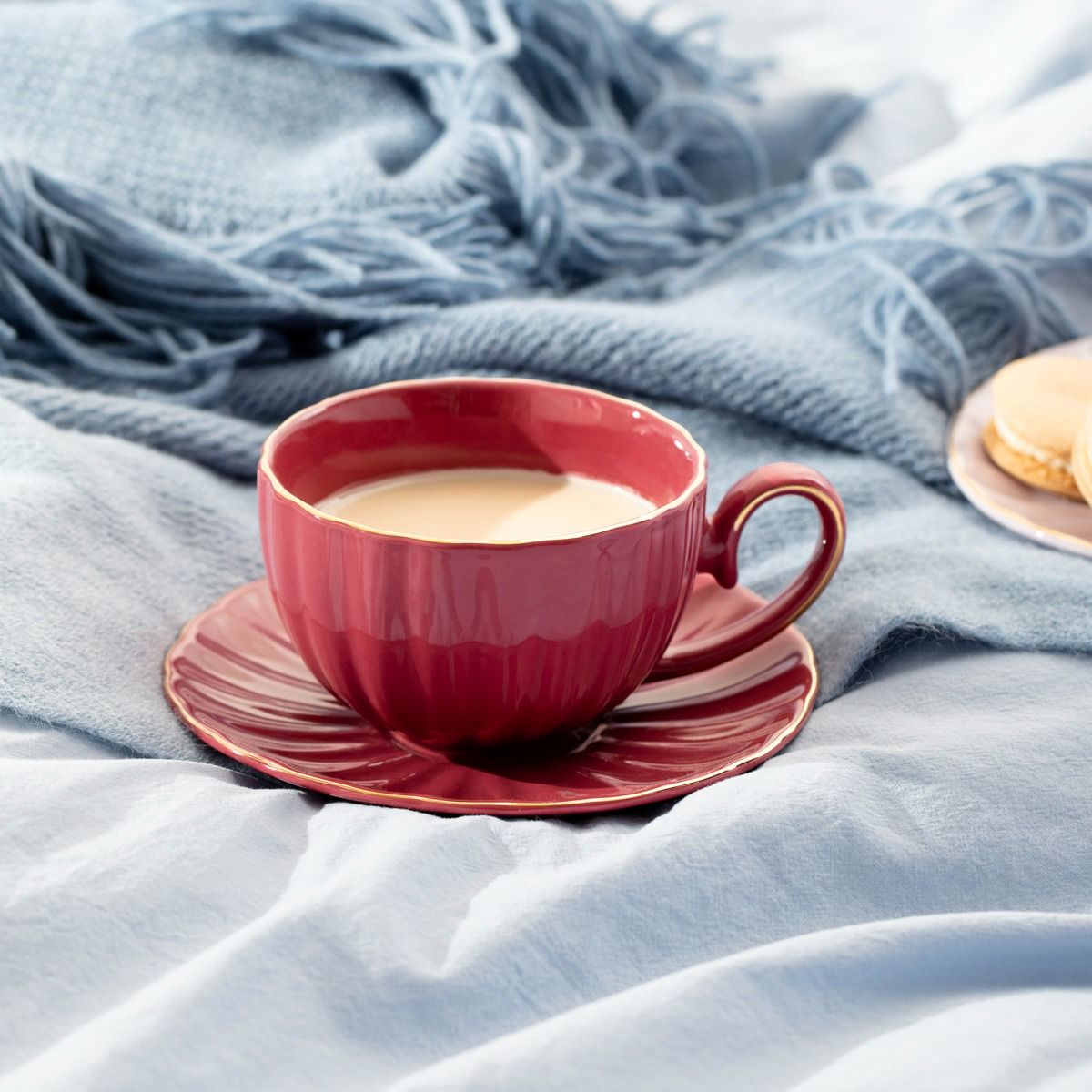 Filiżanka ze spodkiem MINA duża burgundowa 0,25 l