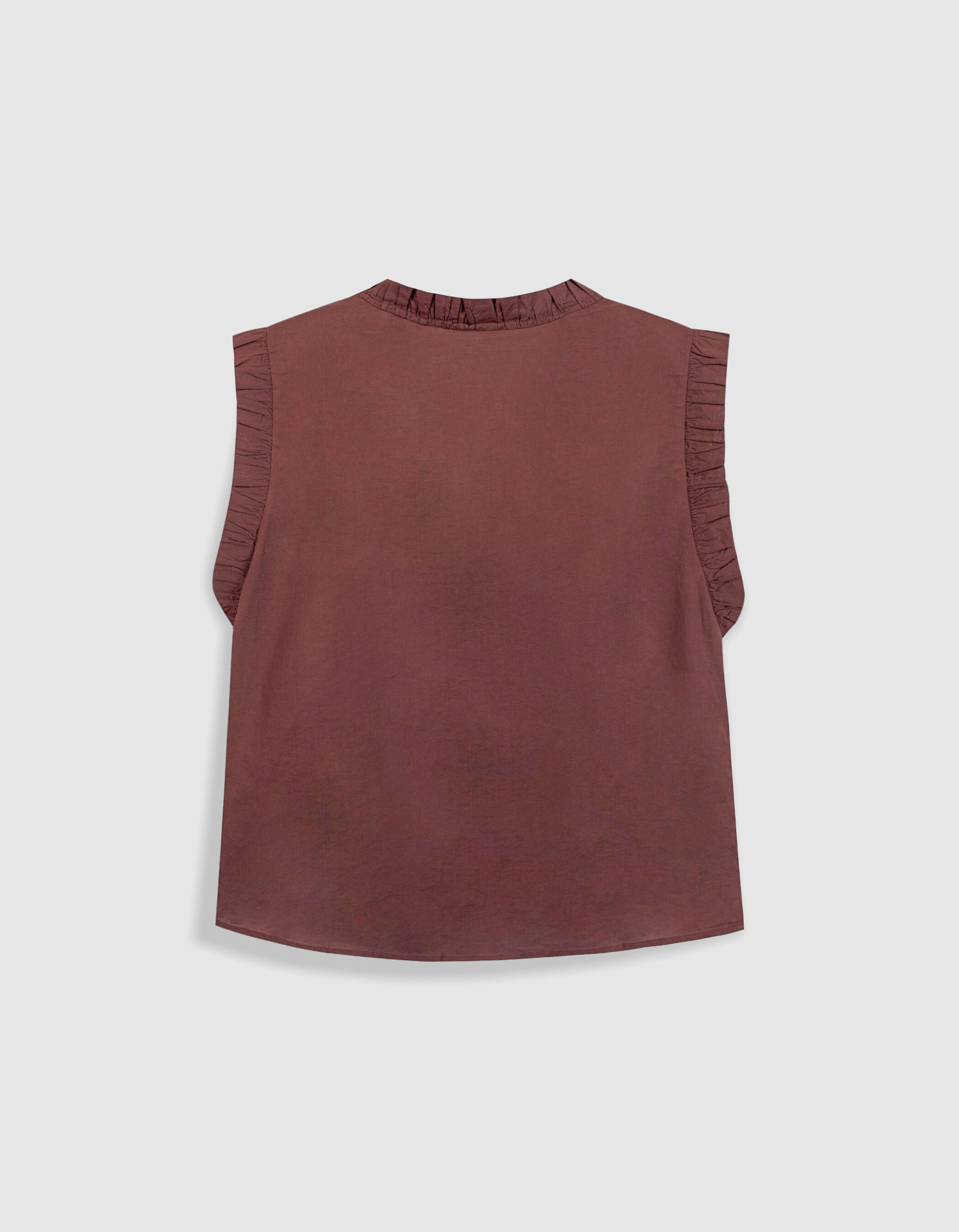 Top sans manches marron à plis ruchés Femme