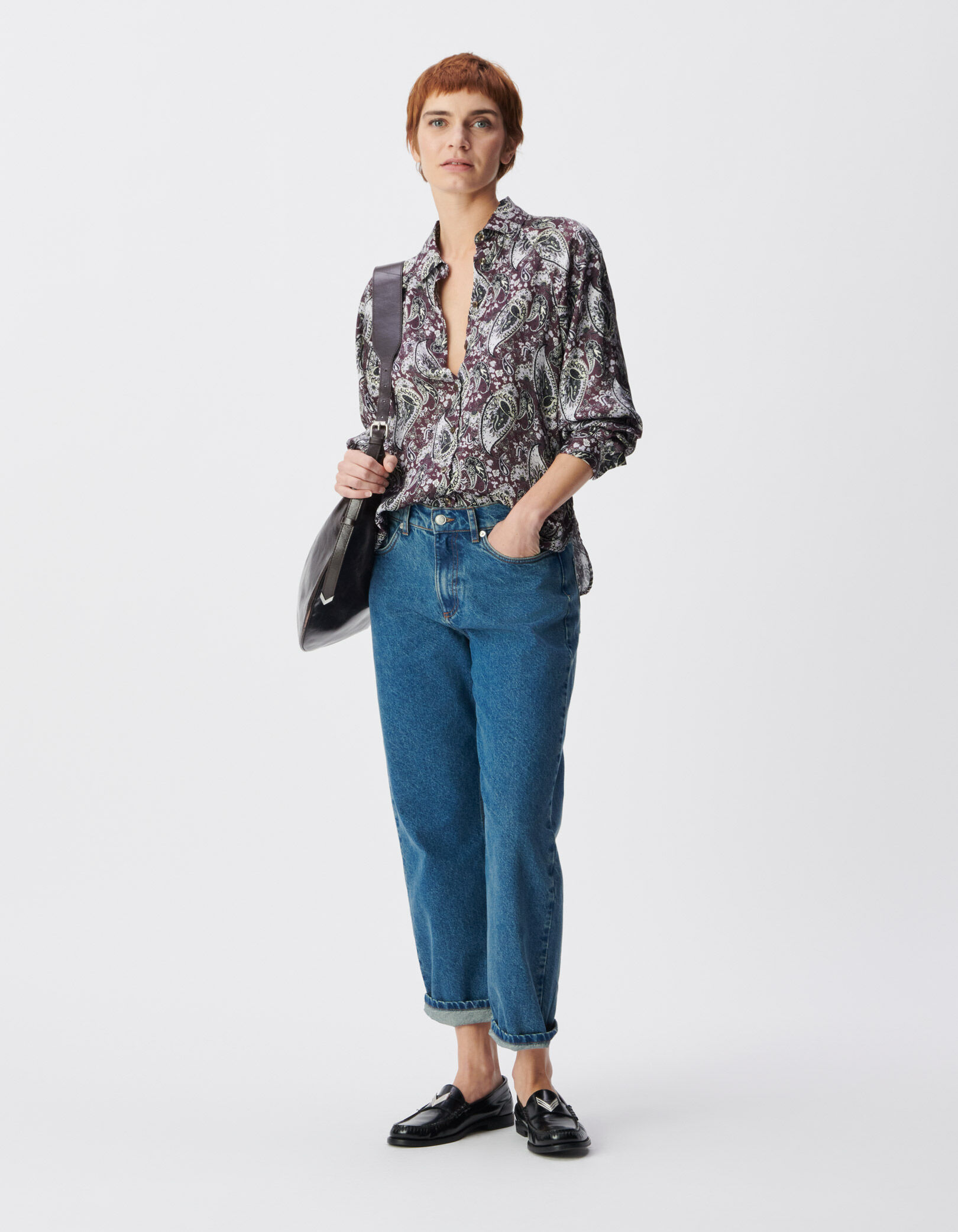 Chemise fluide bordeaux imprimé cachemire Femme