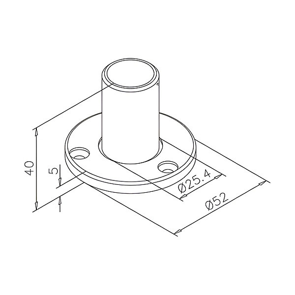 2 x Embase manchon mâle pour tube diam. 25,4 x 1,27 mm - 3 vis de fixation - Zamac aspect laiton poli