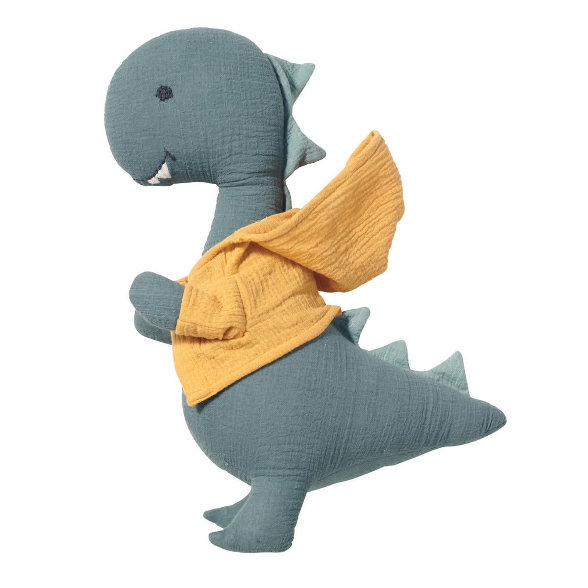 - Peluche coton mousseline dinosaure jaune moutarde 40 cm