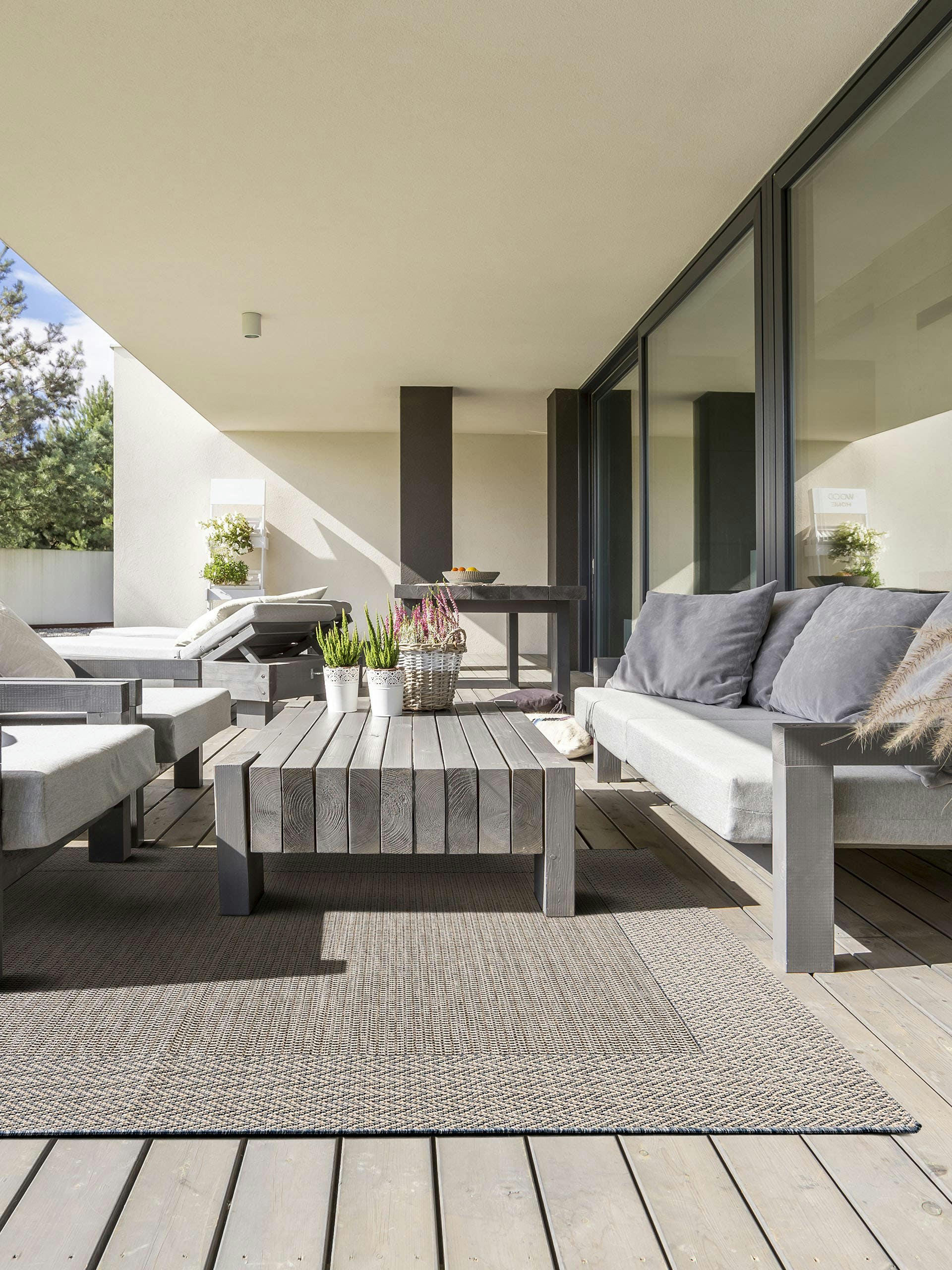 RIVER - Tapis d'extérieur & intérieur beige/bleu 133x190