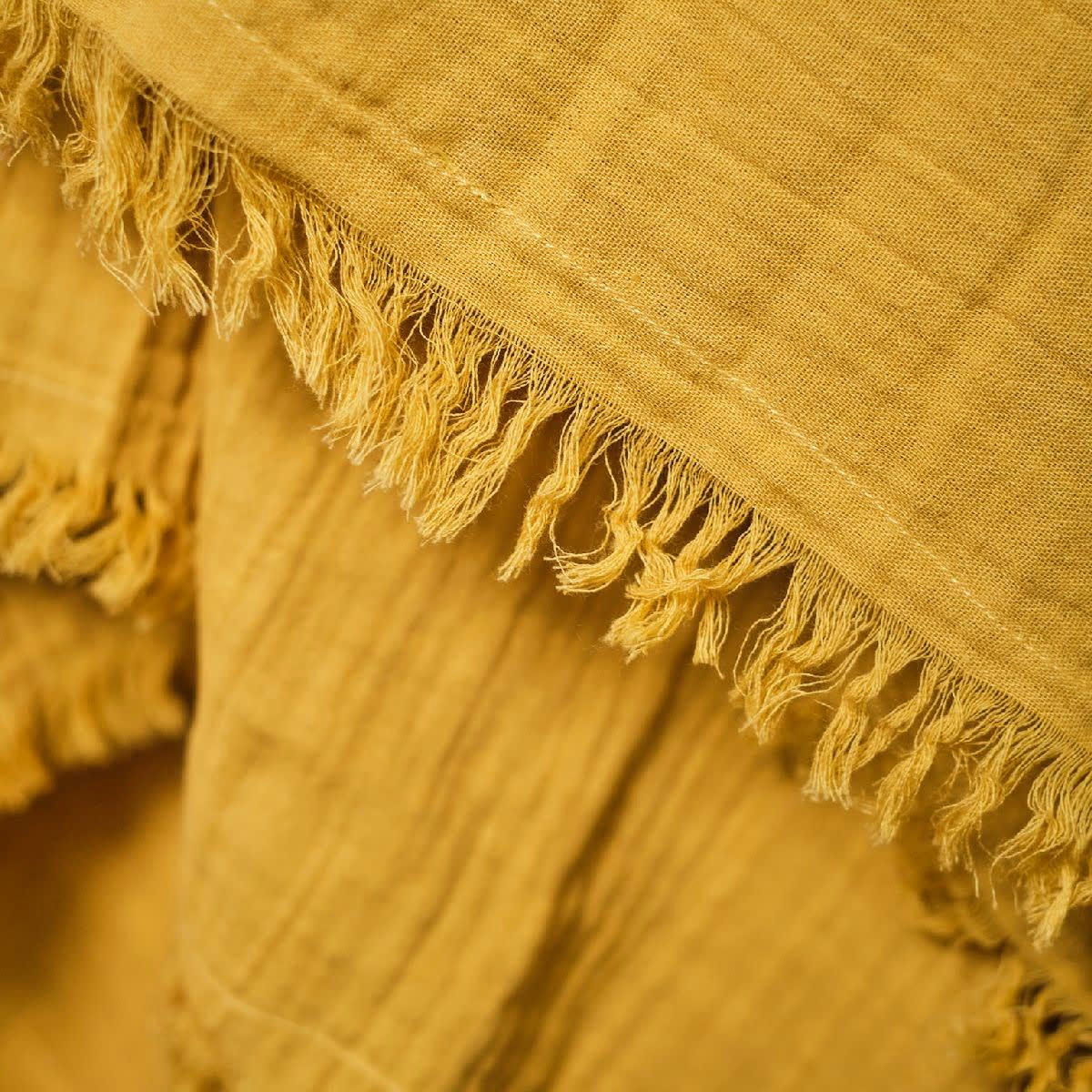 INDIAN FLOWERS - Plaid en gaze de coton jaune 150x200