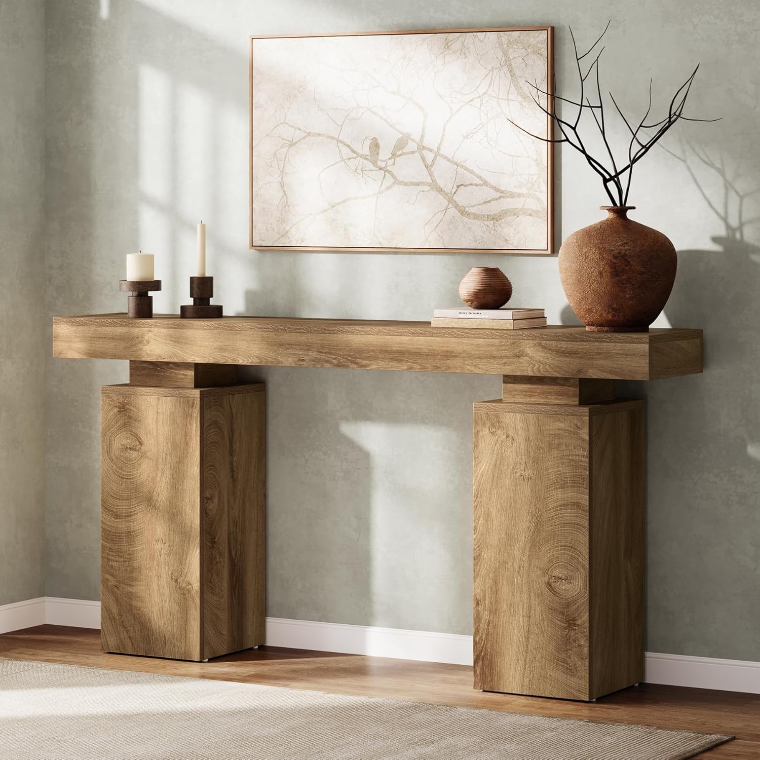 Tribesigns 63-Inch Long Console Table, Farmhouse Entryway Table Behind Couch, Wooden Foyer Stand Entry Station, Modern Hallway Accent Furniture for Living Room Decor, Entrance, Natural Wood Finish