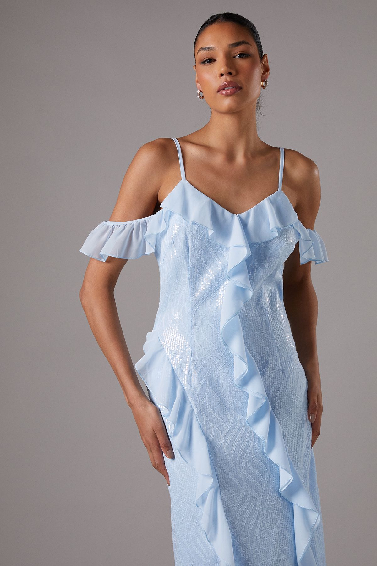 Coast Sequin Frill Midi Wedding Guest Dress