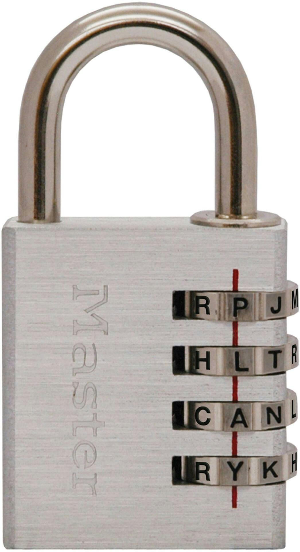 Master Lock 40mm-Wide Resettable Text-Combination 4-Dial Padlock, Silver