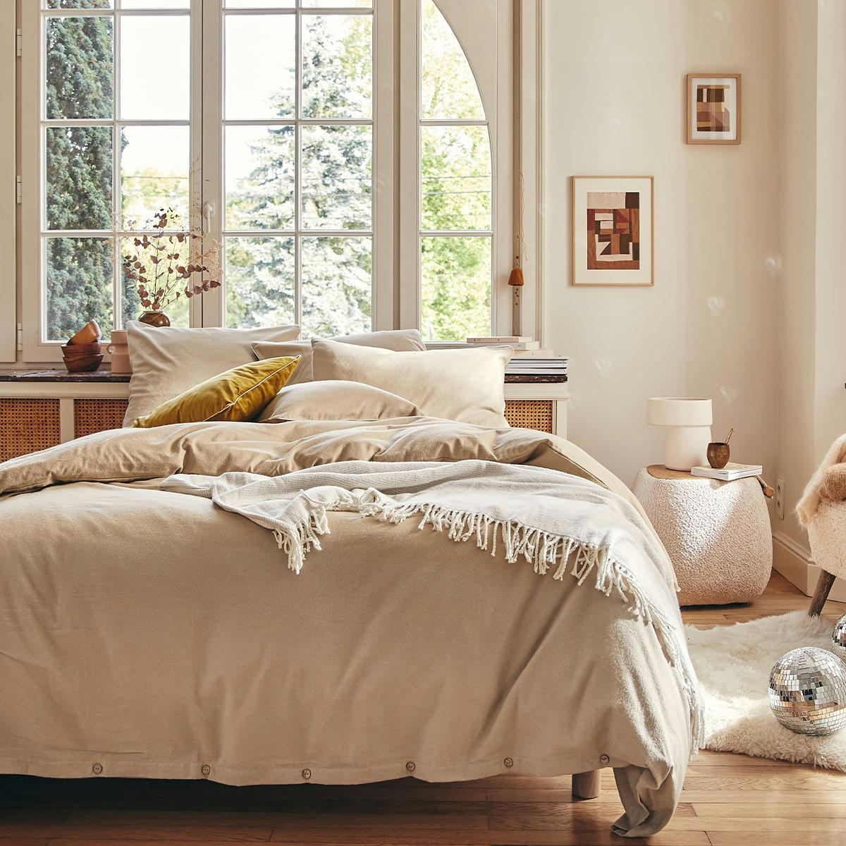 FRISSON - Taie d'oreiller en flanelle de coton gris 65x65