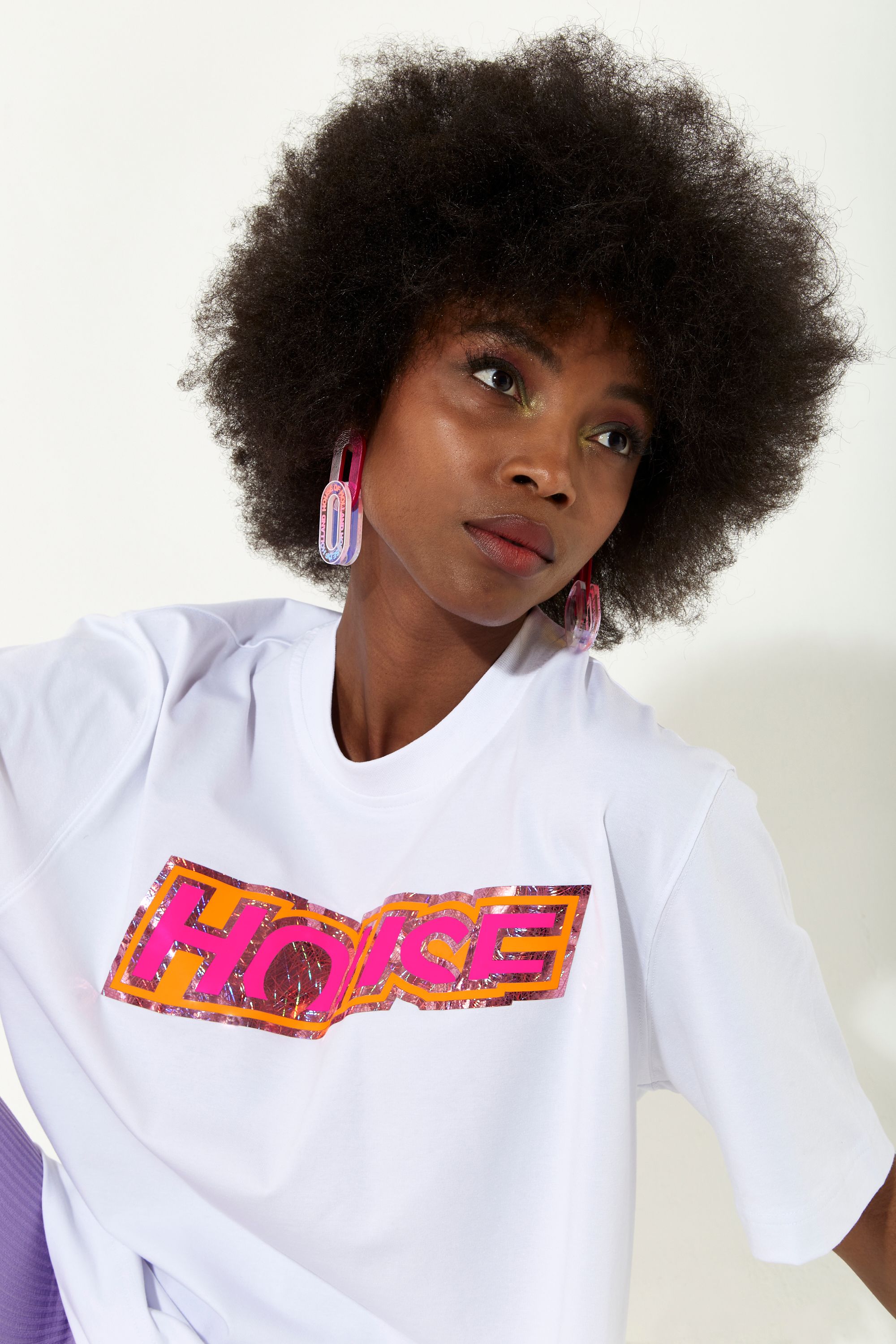 House of Holland Iridescent Laser Cut Printed T-Shirt in White