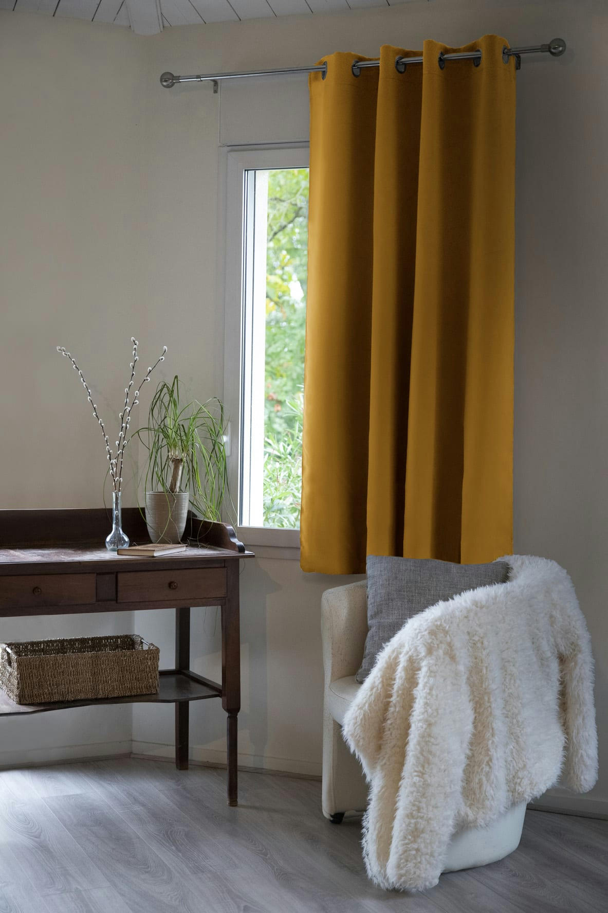 - Rideau occultant doublure polaire polyester jaune 140x280 cm