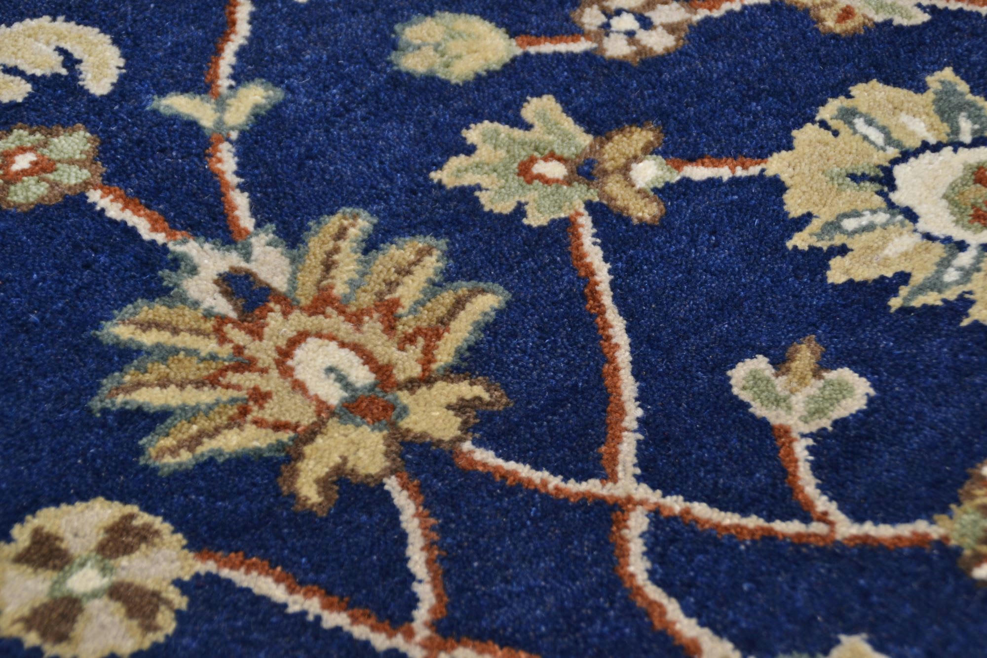 ROYAL ZIEGLER - Tapis floral classique en 100% laine crème bleu D150 cm