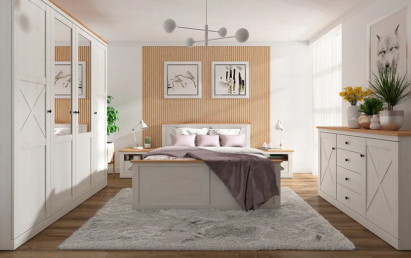 Zestaw Frija łóżko 160x200 i szafa sosna andersen biała