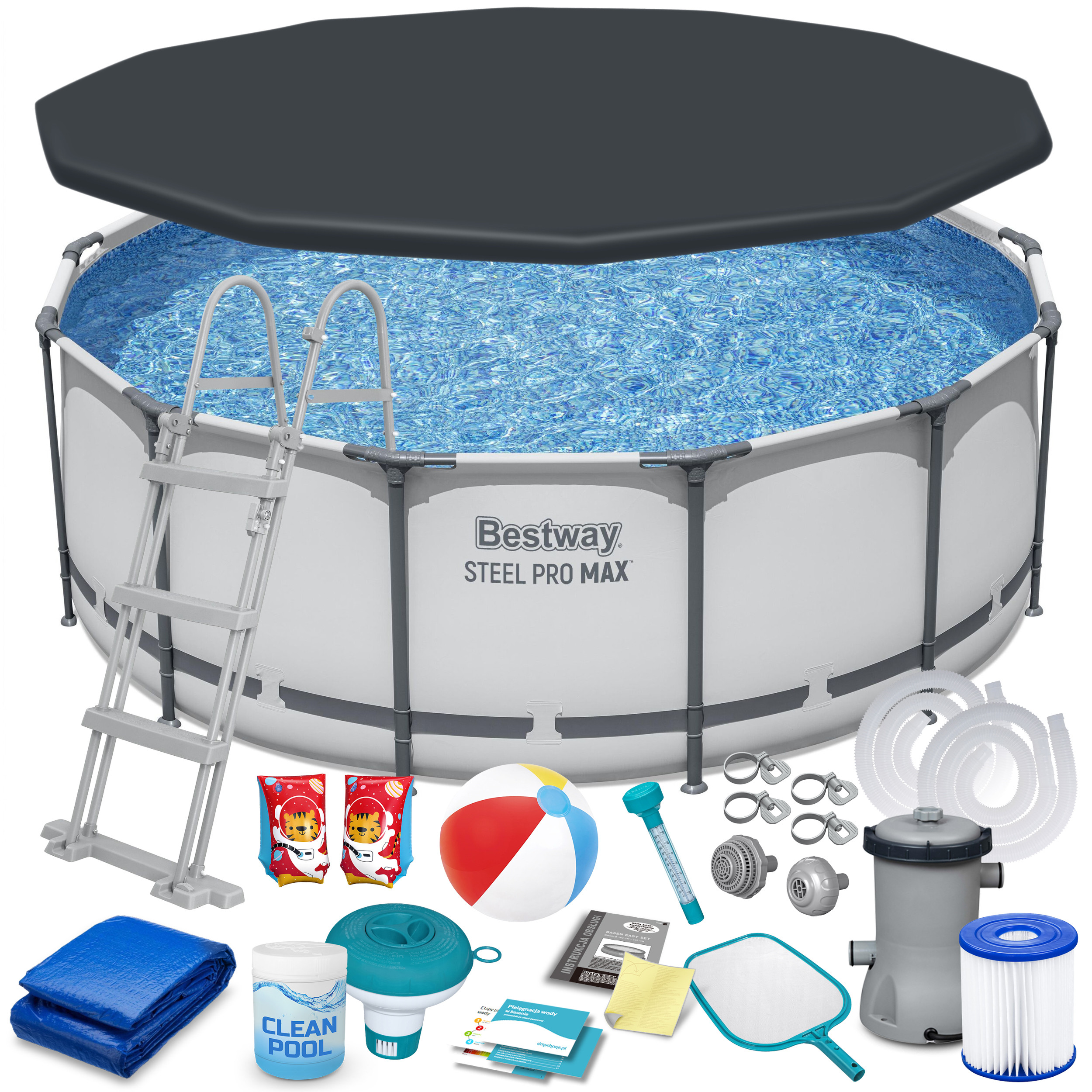 Basen ogrodowy stelażowy 396x122 cm Bestway zestaw 18w1