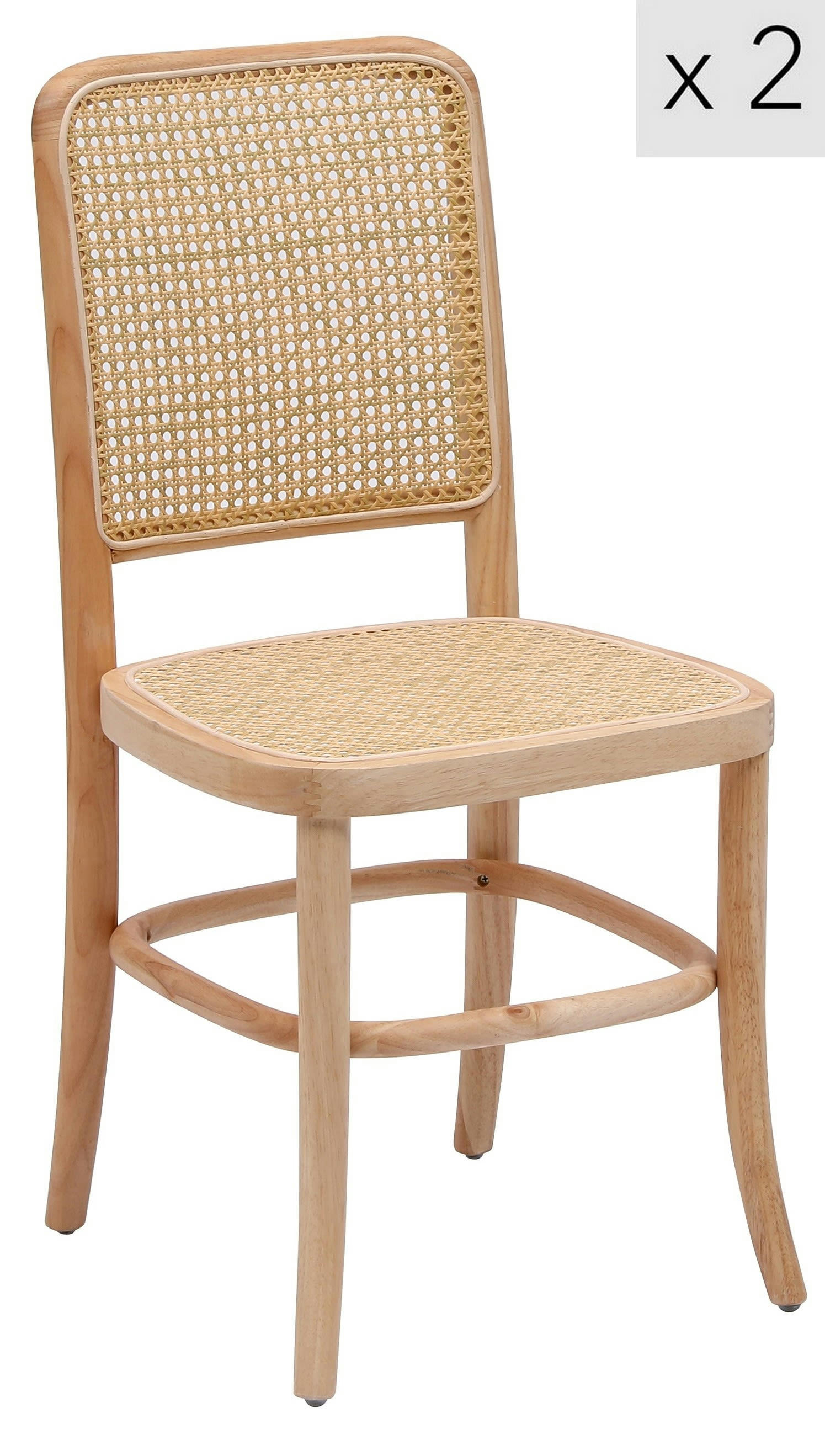 - Lot de 2 chaises en bois massif et rotin naturel