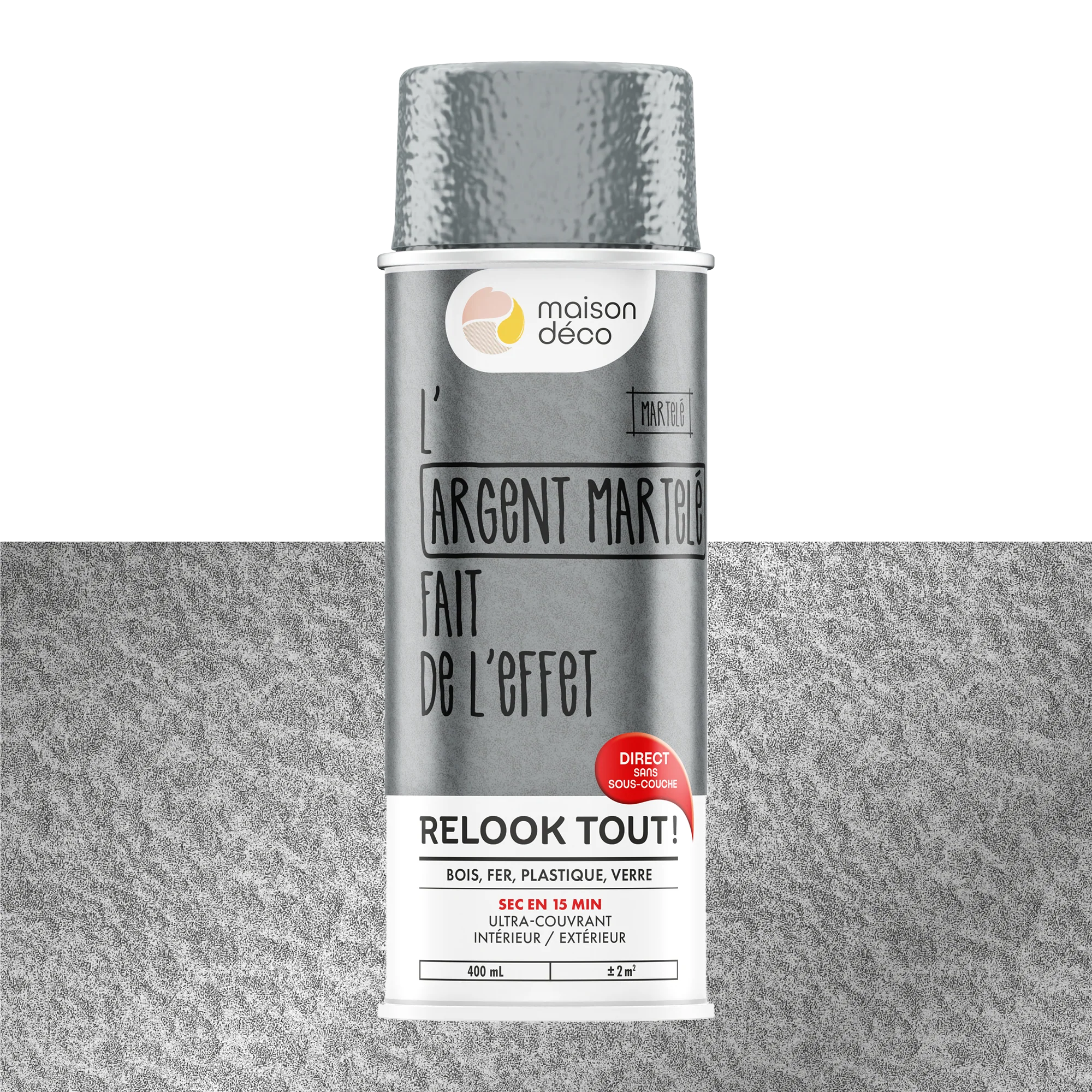 Relook tout aérosol Peinture Bombe de peinture argent martelé Brillant 0,4 L